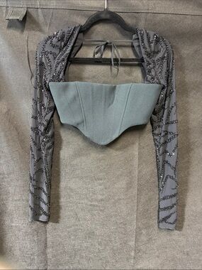 Oh Polly Beaded Corset Crop Top in Charcoal Gray